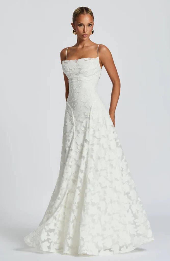 Greta | Vestito Lungo Pizzo Spalline Sottili