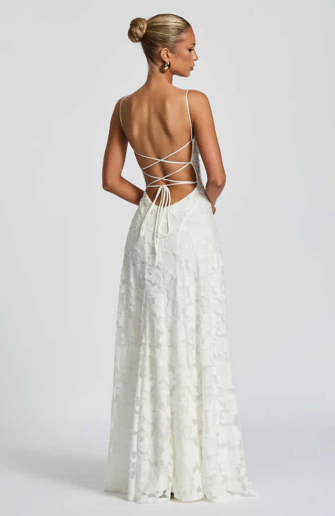Greta | Vestito Lungo Pizzo Spalline Sottili