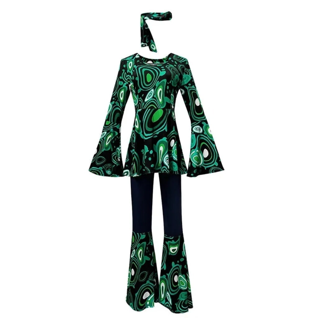 Halloween 1970s Hippie Costume with Bell Bottoms and Psychedelic Print - Image 5