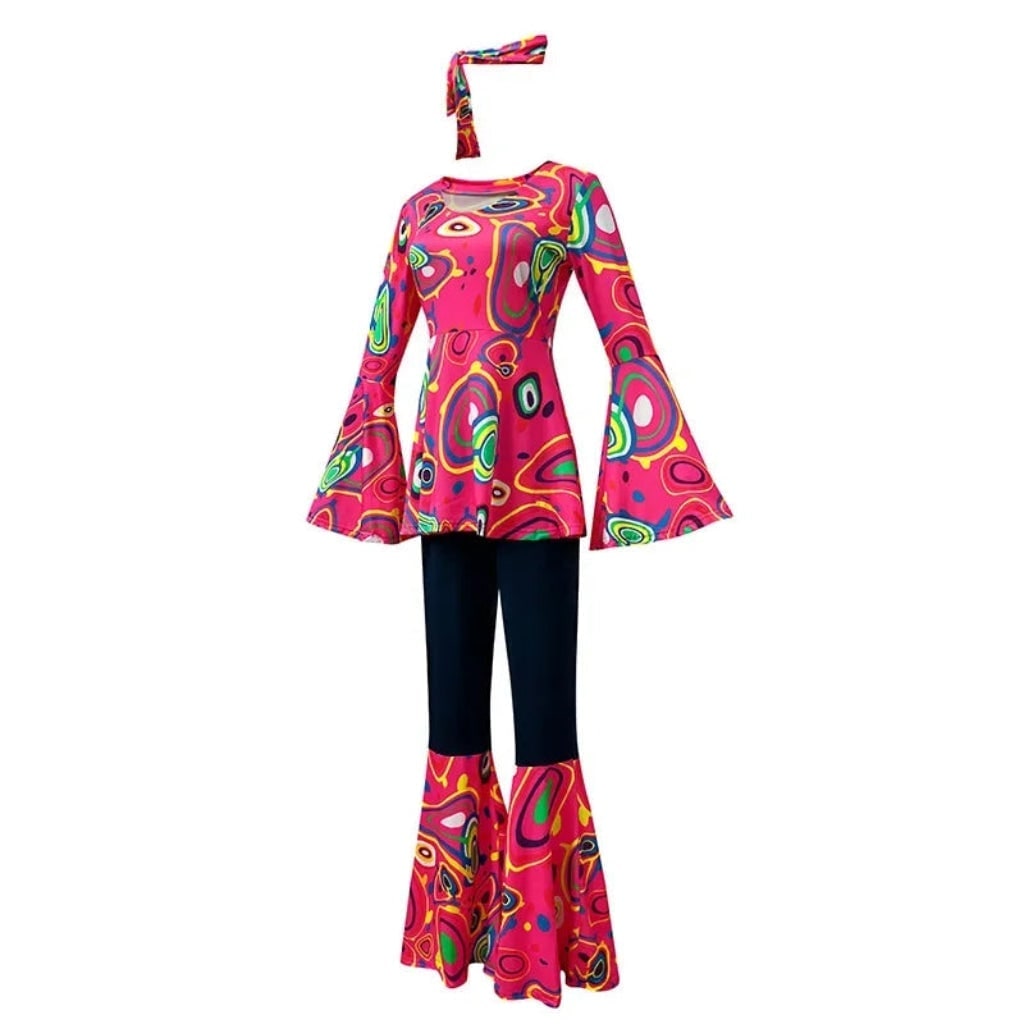 Halloween 1970s Hippie Costume with Bell Bottoms and Psychedelic Print - Image 6