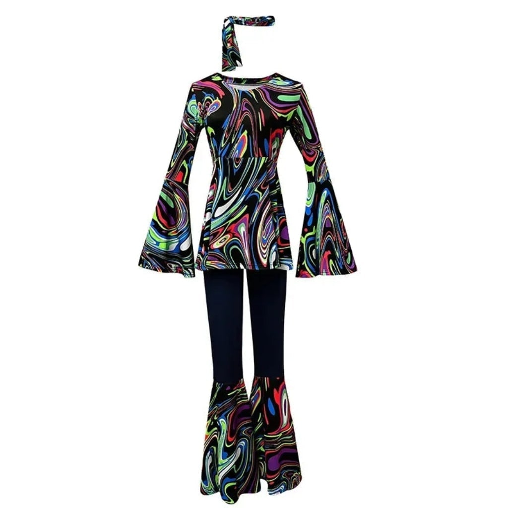Halloween 1970s Hippie Costume with Bell Bottoms and Psychedelic Print - Image 7