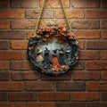 Halloween 3D Relief Wall Art Plaque with Gnarled Branch Border and Twisted Rope Hanger - Image 1