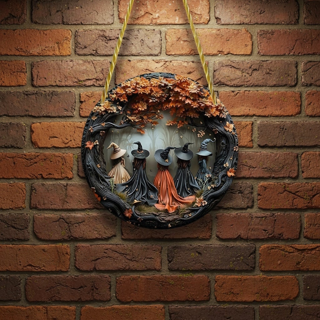 Halloween 3D Relief Wall Art Plaque with Gnarled Branch Border and Twisted Rope Hanger - Image 1