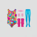 Halloween 80s Costume Party Outfit with Leotard Leg Warmers Headband and Wristbands - Image 1