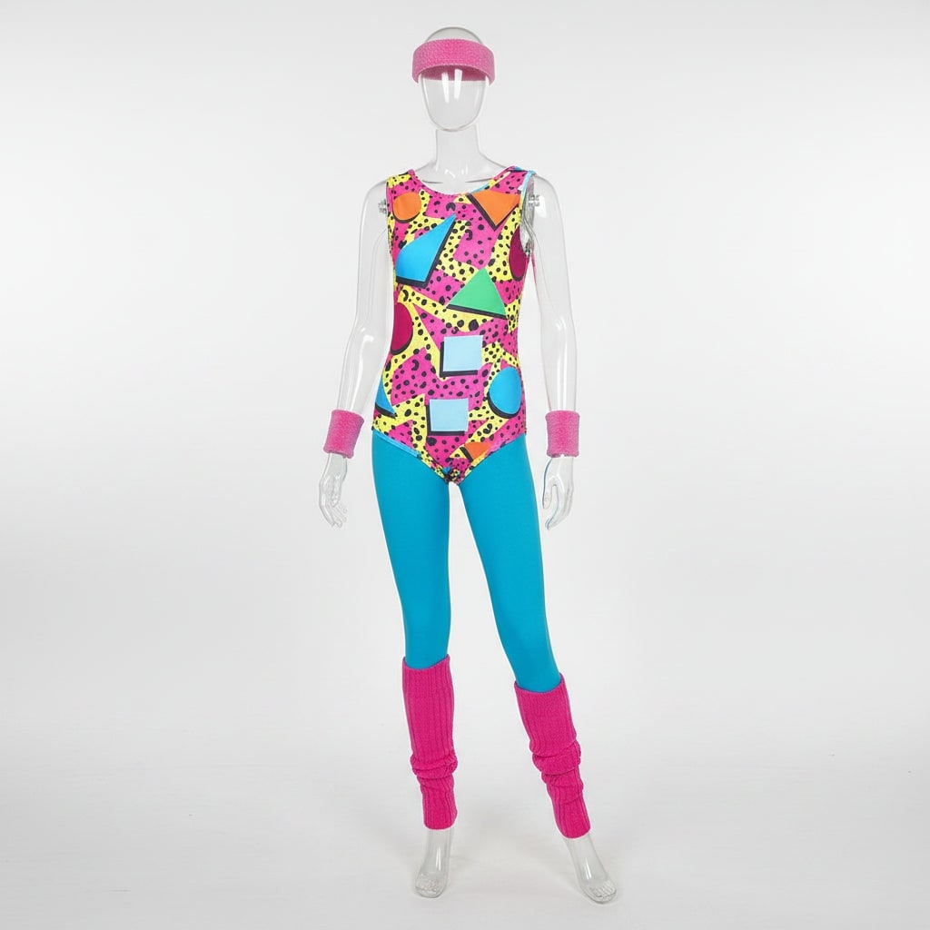 Halloween 80s Costume Party Outfit with Leotard Leg Warmers Headband and Wristbands - Image 12