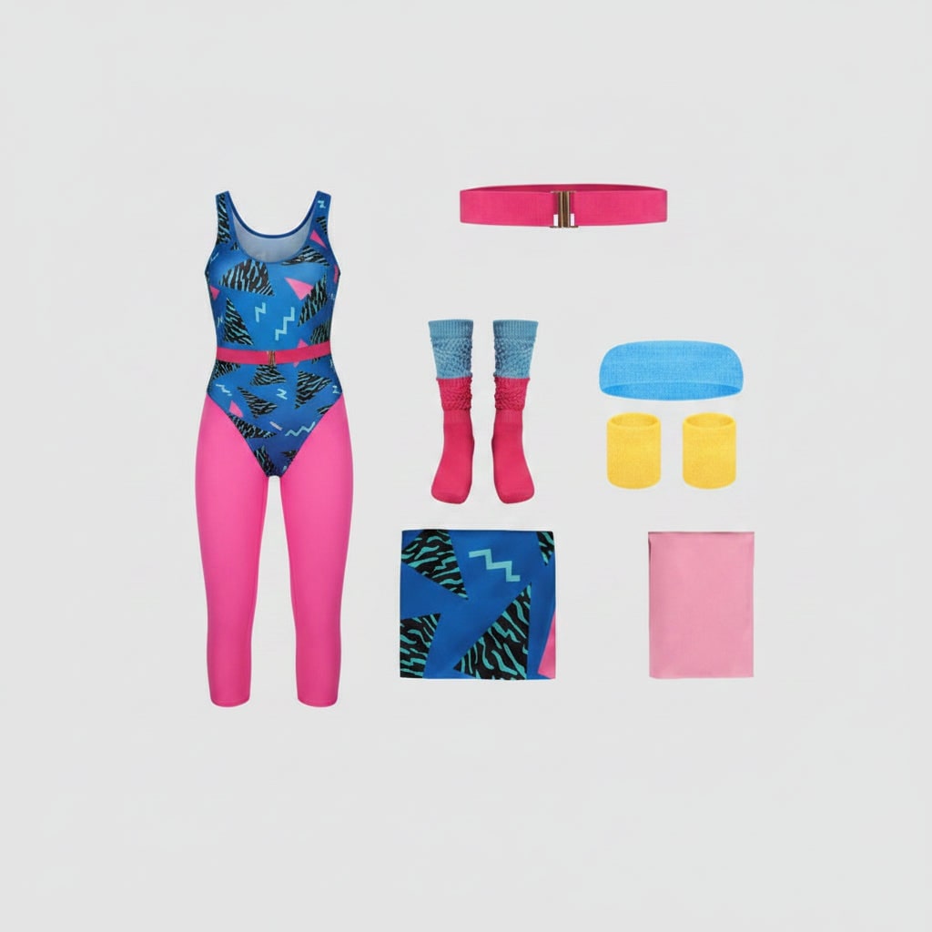 Halloween 80s Costume Party Outfit with Leotard Leg Warmers Headband and Wristbands - Image 5