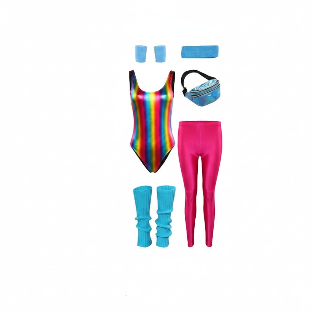 Halloween 80s Costume Party Outfit with Leotard Leg Warmers Headband and Wristbands - Image 7