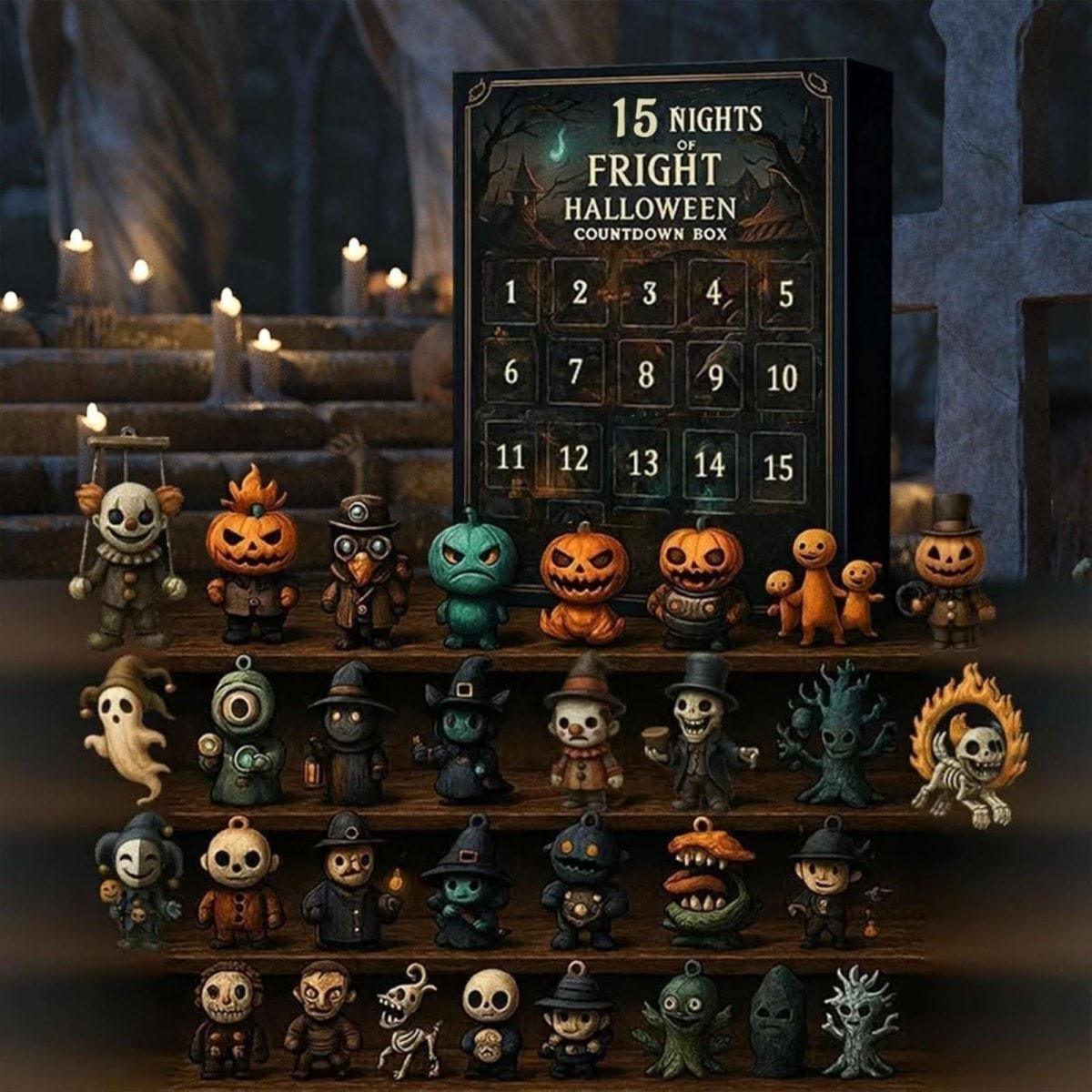Halloween Advent Calendar Countdown with Spooky Miniature Figurines and Numbered Doors - Image 3