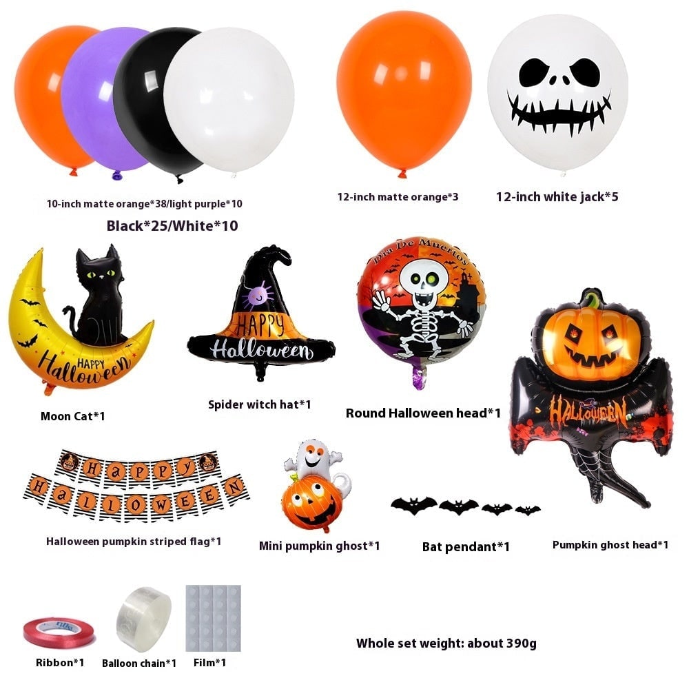 Halloween Balloon Arch Kit with Foil Banner Bat Decals and Glue Dots for Party Decoration - Image 2