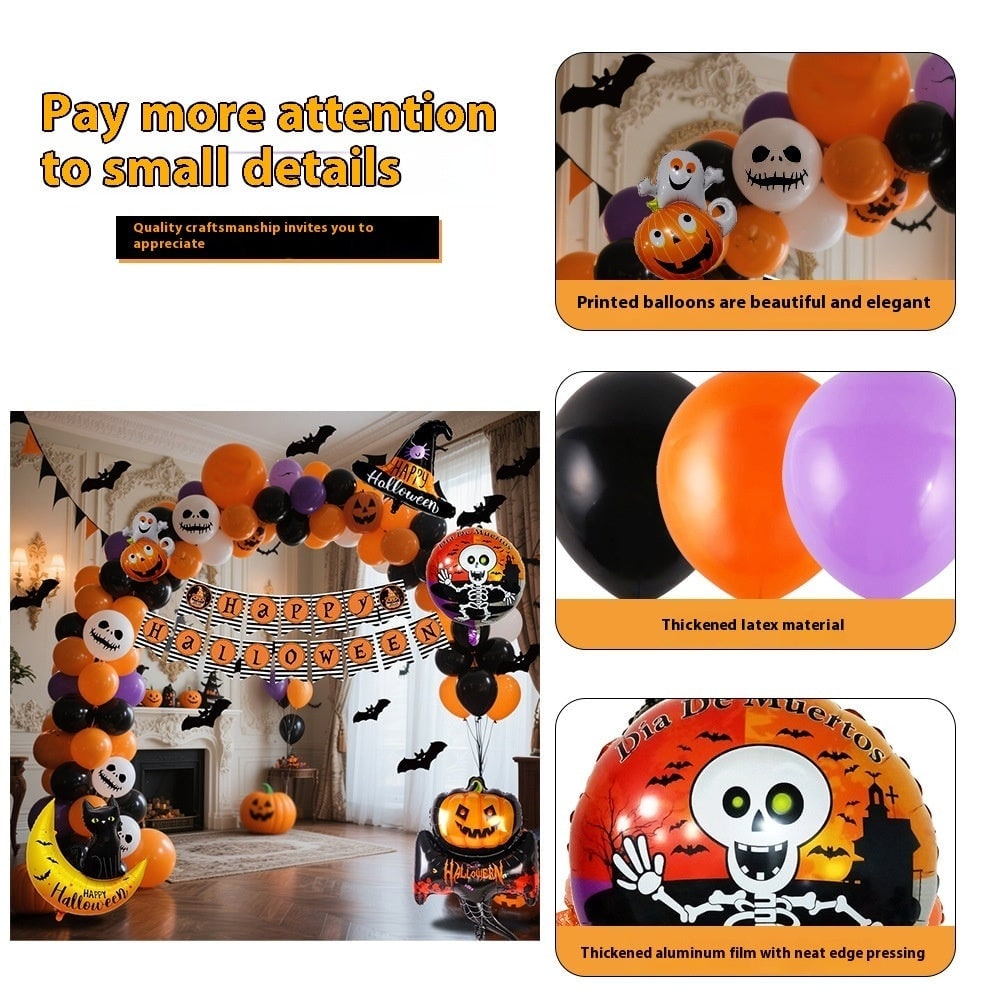 Halloween Balloon Arch Kit with Foil Banner Bat Decals and Glue Dots for Party Decoration - Image 5