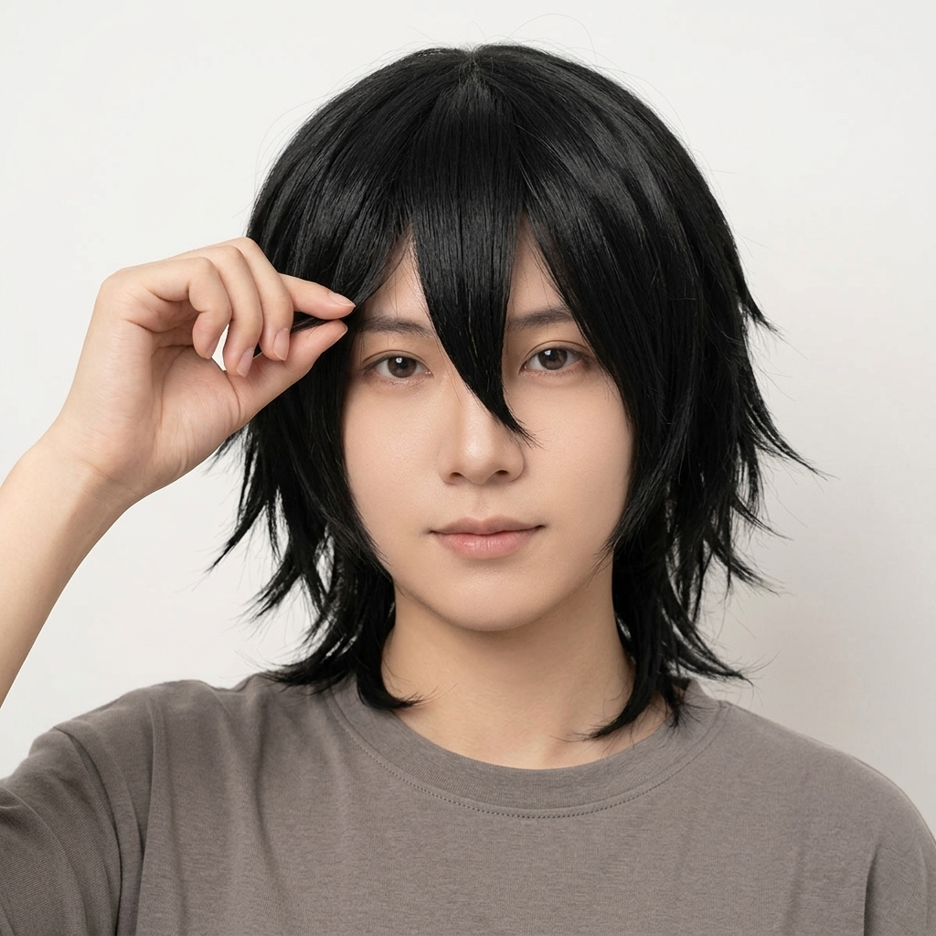 Halloween Cosplay Wig with Layered Choppy Cut and Blunt Bangs for Anime Character Costume - Image 3