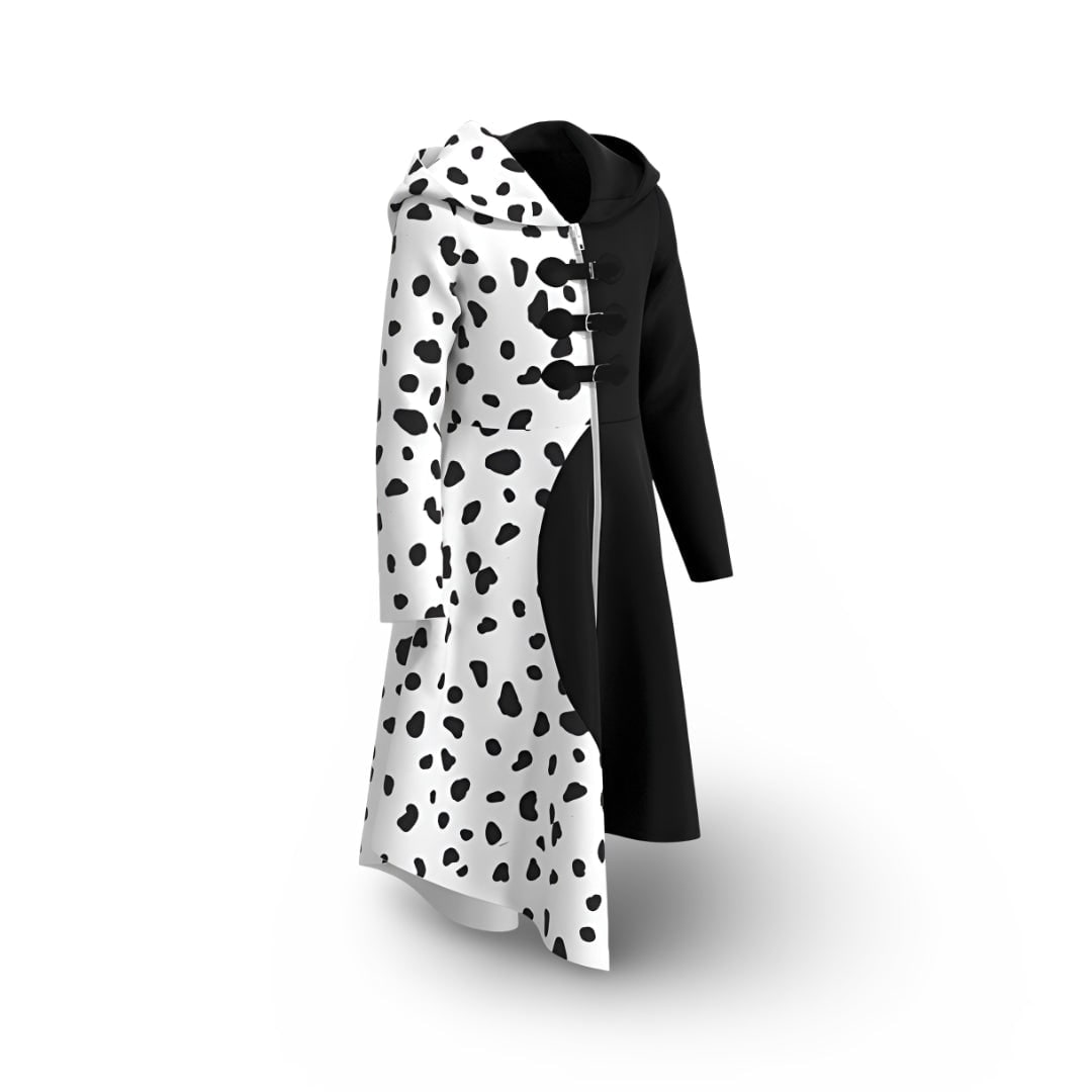 Halloween Costume Hooded Dress with Dalmatian Print and Split-Color Design for Kids - Image 4
