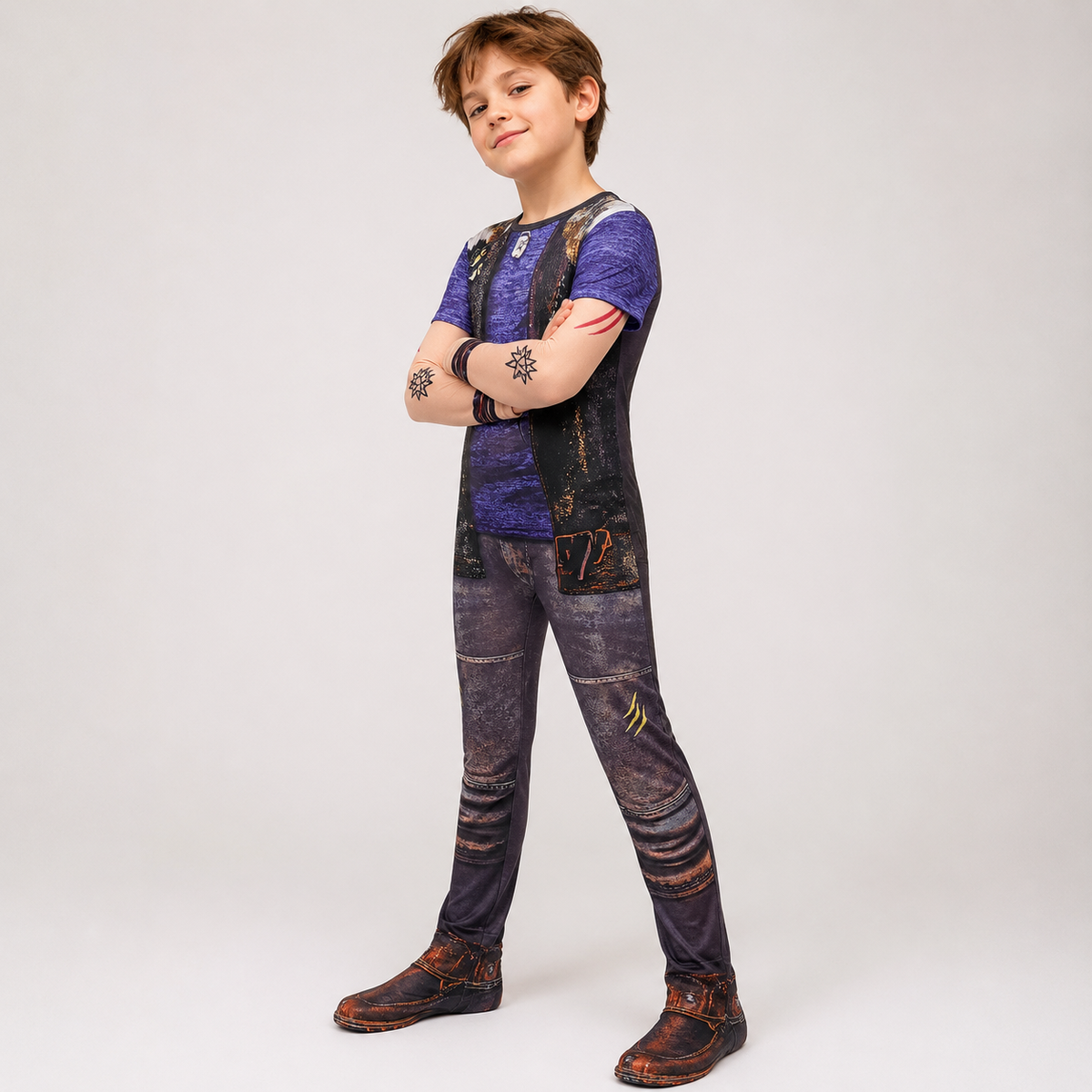Halloween Costumes for Kids' Zombie Character and Zip-Up with Printed Tattoo Sleeves - Image 1