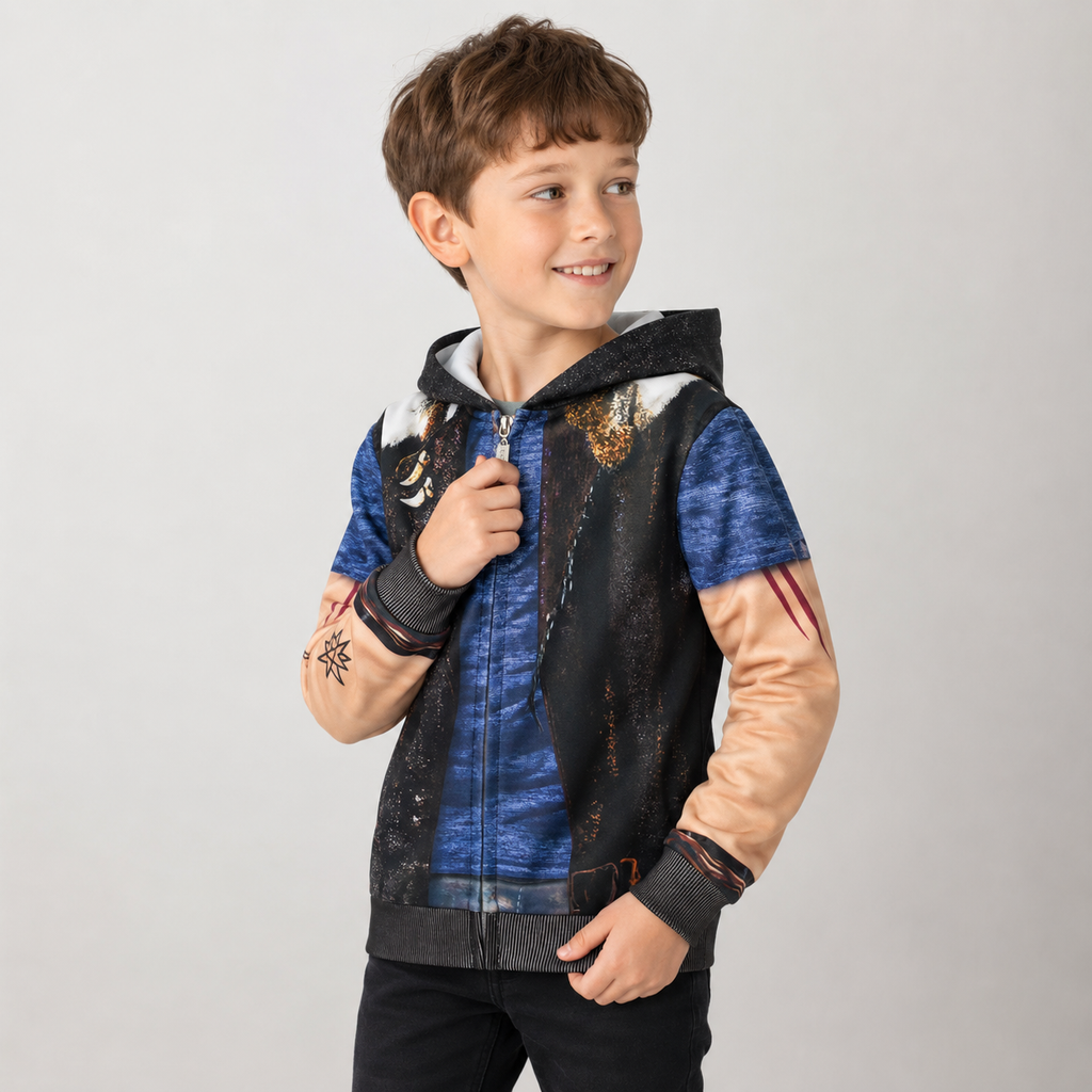 Halloween Costumes for Kids' Zombie Character and Zip-Up with Printed Tattoo Sleeves - Image 4