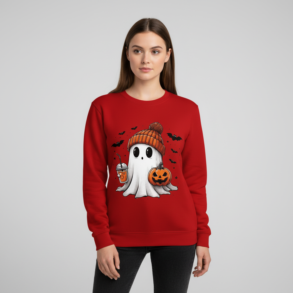 Halloween Crewneck Sweatshirt with Cute Ghost and Bat Print for Party and Casual Loungewear - Image 8