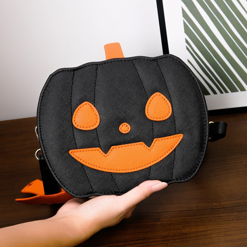 Halloween Crossbody Purse with Pumpkin Jack-O-Lantern Design and Bat Strap Details Cell Phone - Image 10