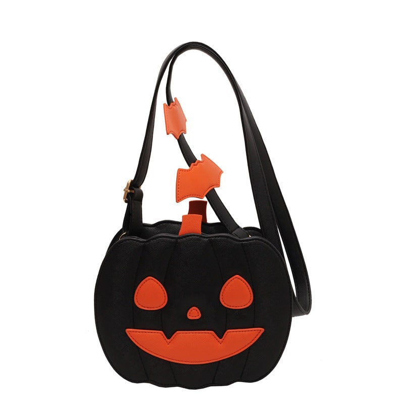 Halloween Crossbody Purse with Pumpkin Jack-O-Lantern Design and Bat Strap Details Cell Phone - Image 12
