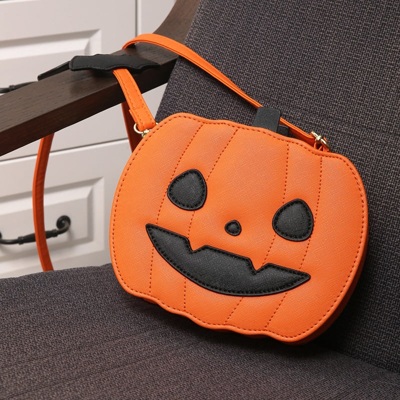 Halloween Crossbody Purse with Pumpkin Jack-O-Lantern Design and Bat Strap Details Cell Phone - Image 9