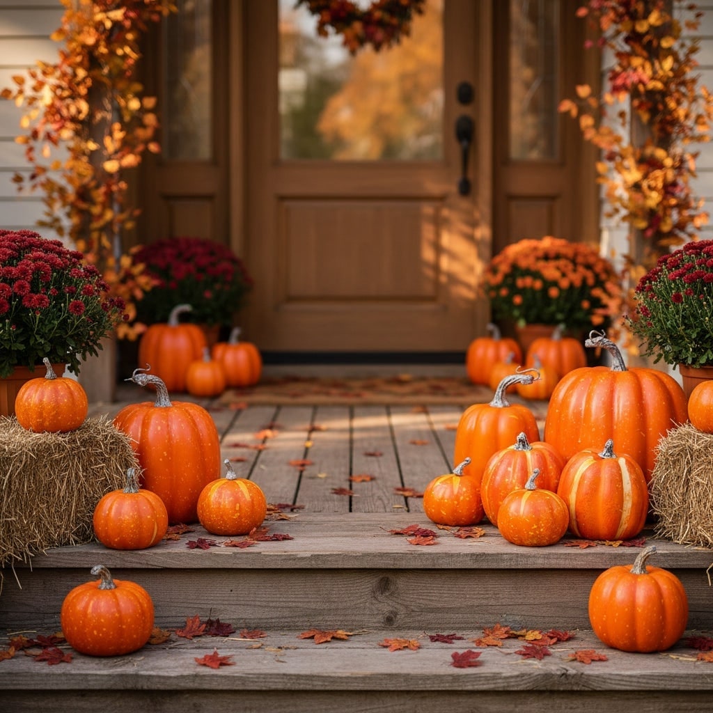 Halloween Decorative Pumpkins Set of 7 Assorted Sizes with Realistic Ribbed Texture - Image 1
