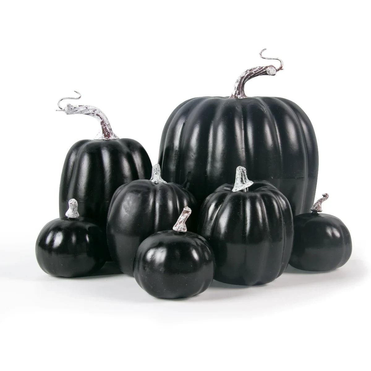 Halloween Decorative Pumpkins Set of 7 Assorted Sizes with Realistic Ribbed Texture - Image 6
