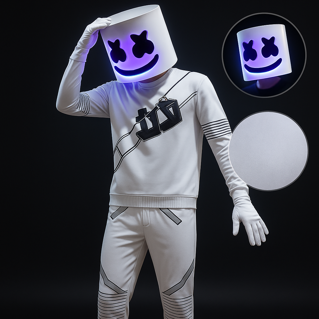Halloween Dj Costume Light-Up Mask and Glowing Chest Graphic for Kids' Disc Jockey Party - Image 1