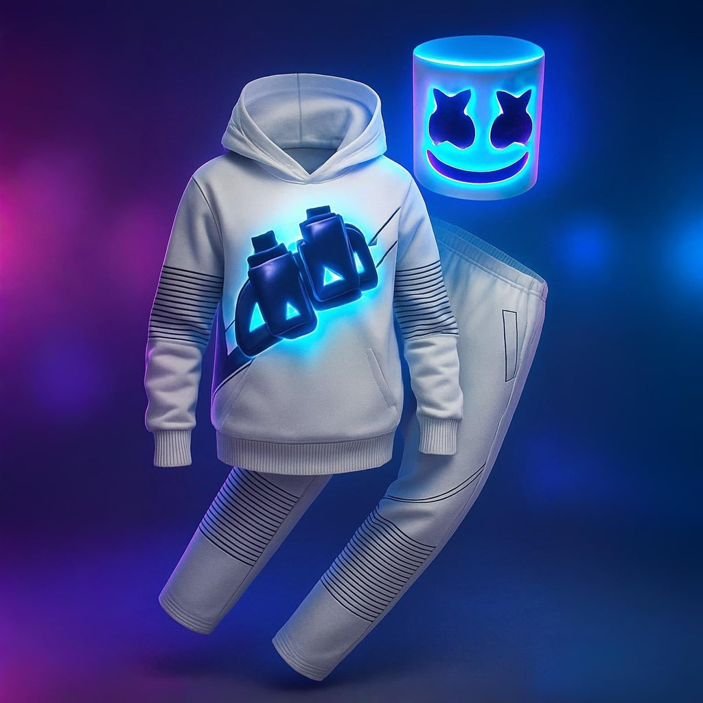 Halloween Dj Costume Light-Up Mask and Glowing Chest Graphic for Kids' Disc Jockey Party - Image 3