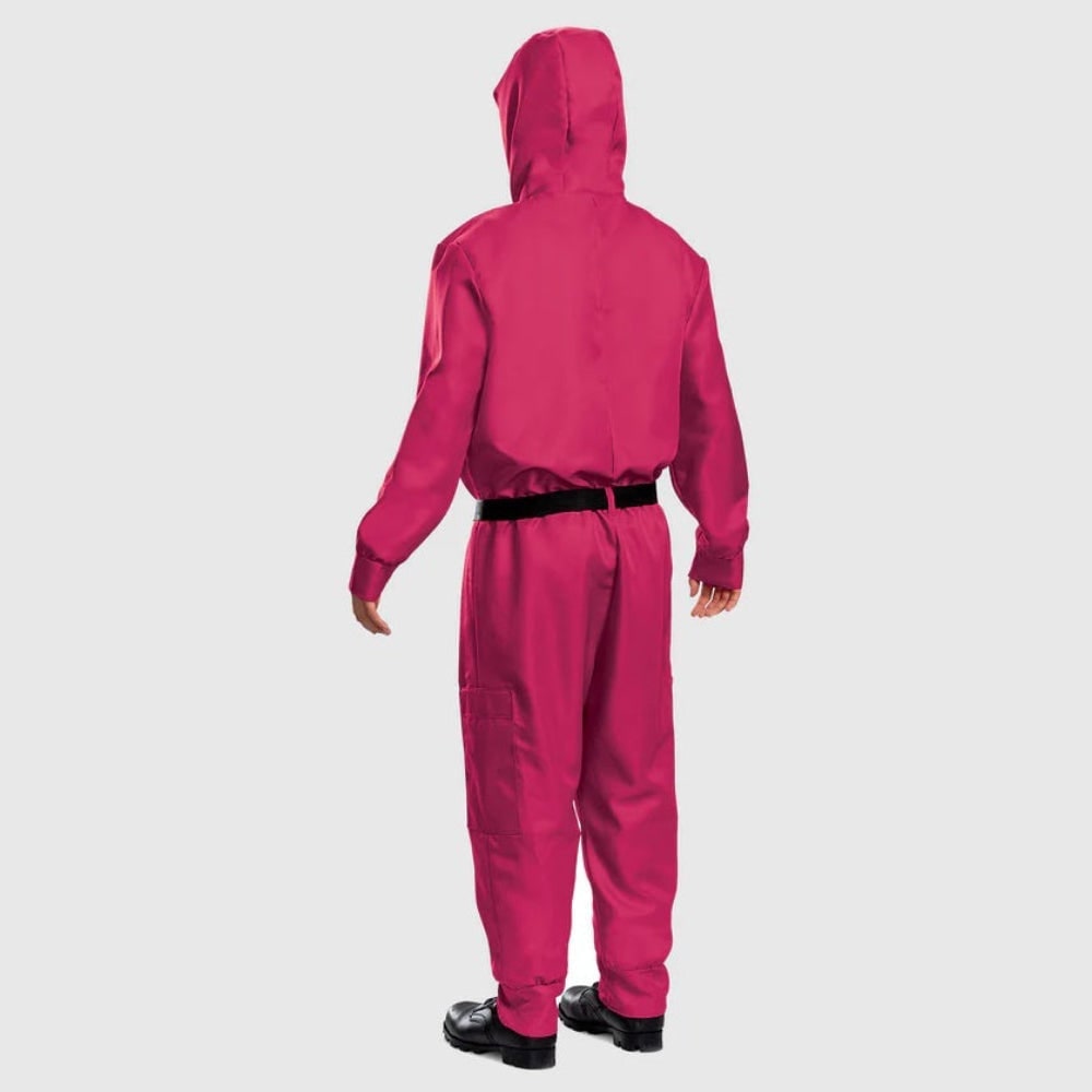 Halloween Game Costume Jumpsuit with Hooded Design Geometric and Adjustable Belt - Image 5