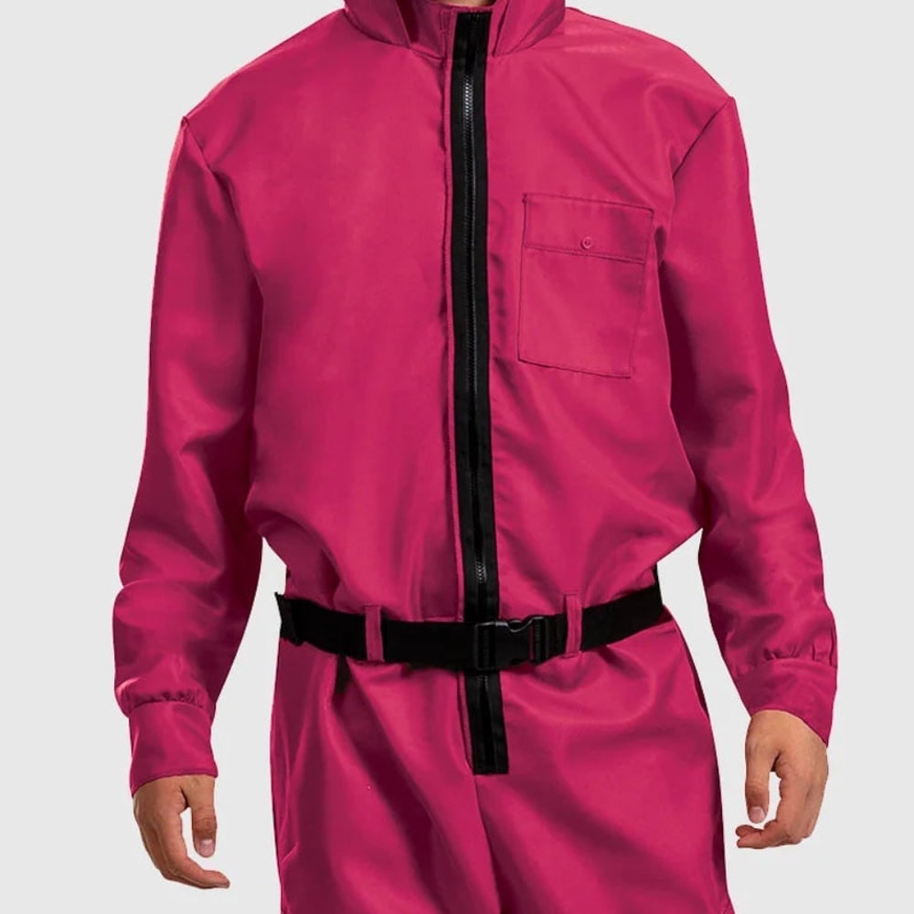 Halloween Game Costume Jumpsuit with Hooded Design Geometric and Adjustable Belt - Image 7