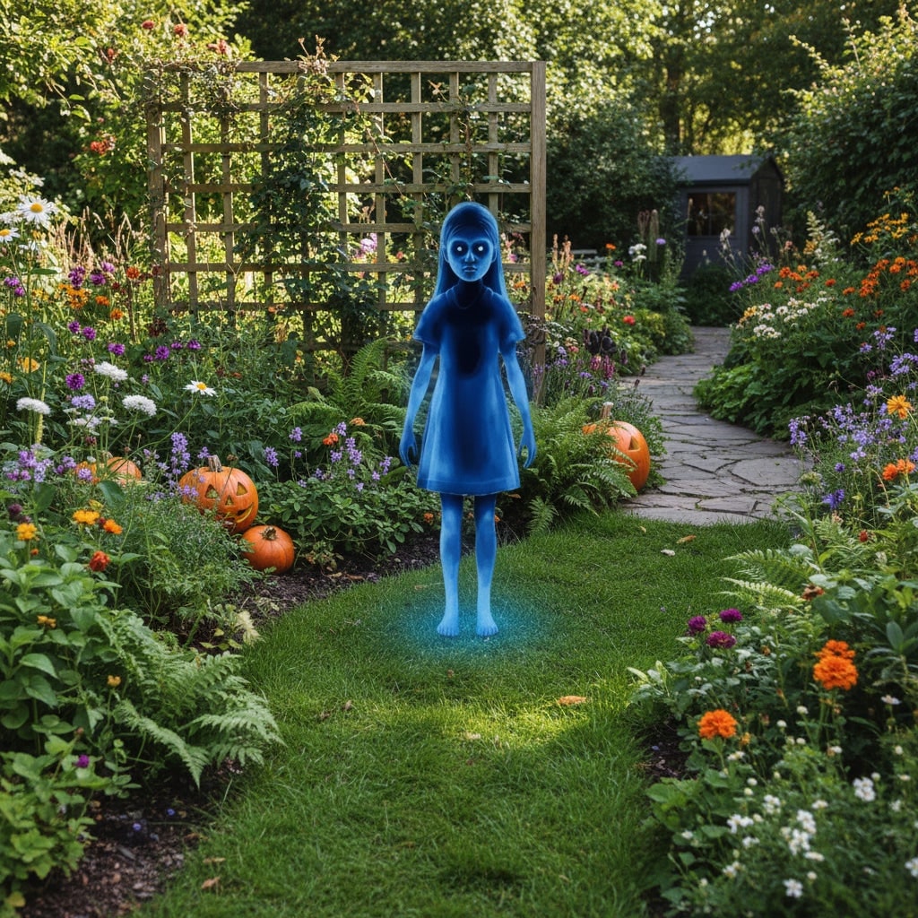Halloween Ghost Decoration with Glowing Blue LED Lights for Outdoor Spooky Display - Image 2