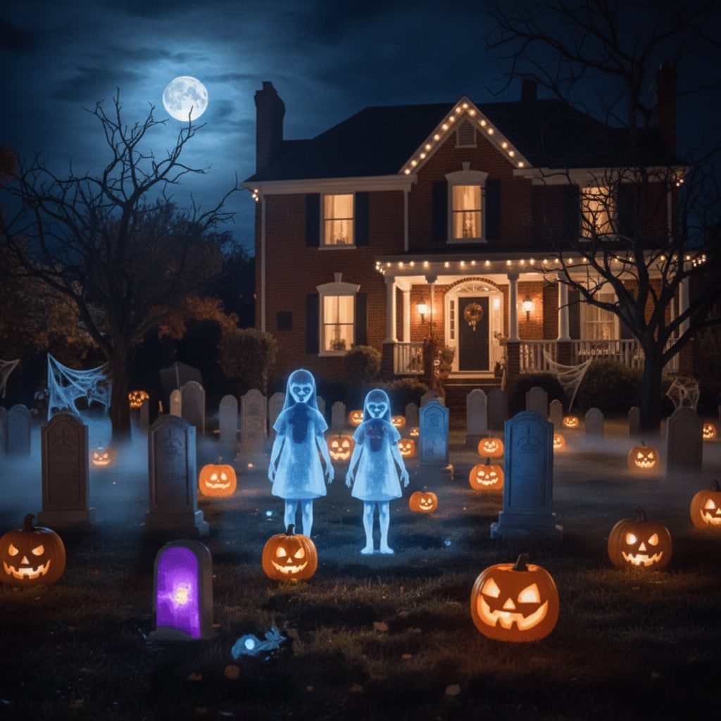 Halloween Ghost Decoration with LED Eyes and Glowing Blue Light for Outdoor Party Decor - Image 1