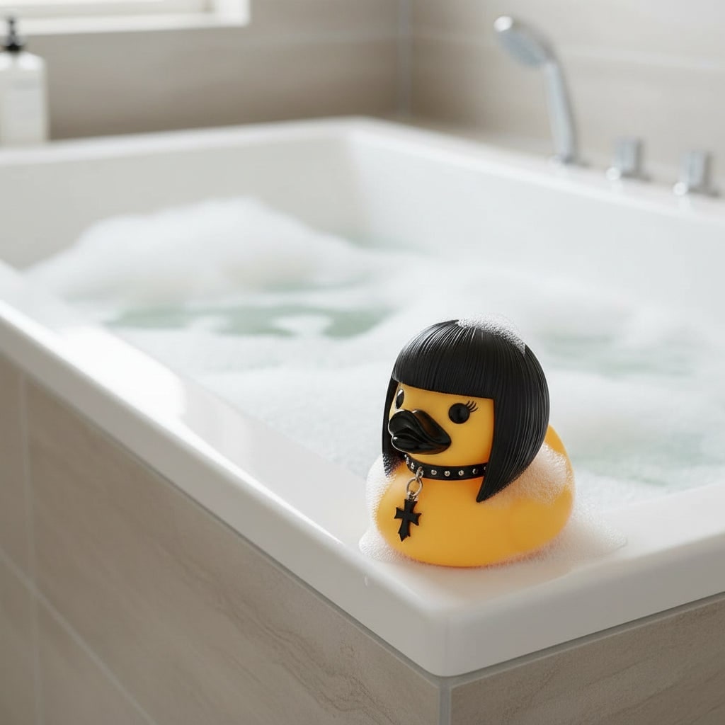 Halloween Goth Rubber Duckling Squishy Duck with Studded Collar and Chains Spooky Decoration - Image 6