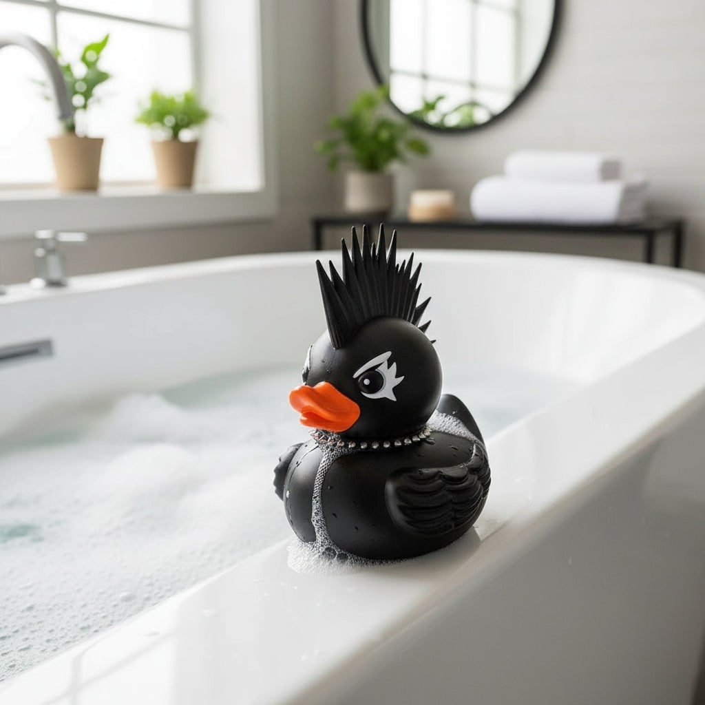 Halloween Goth Rubber Duckling Squishy Duck with Studded Collar and Chains Spooky Decoration - Image 7