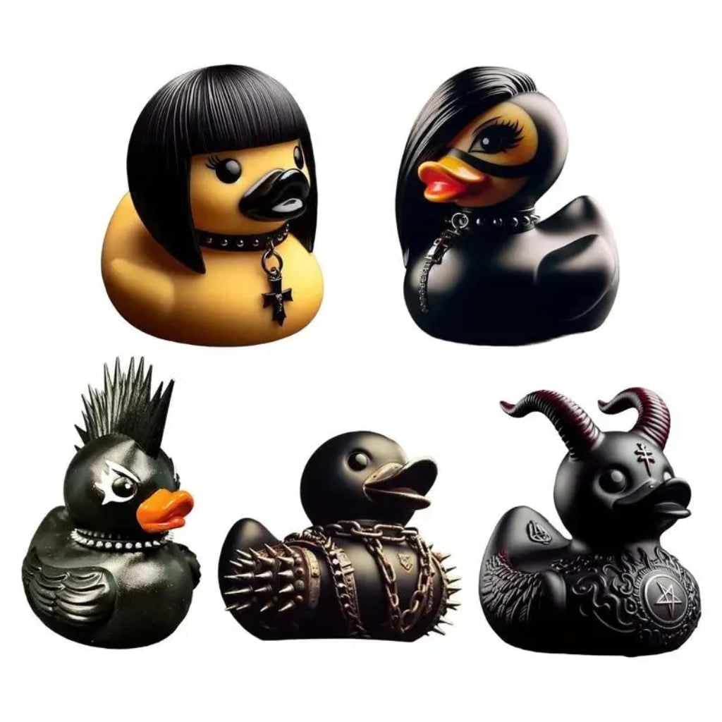 Halloween Goth Rubber Duckling Squishy Duck with Studded Collar and Chains Spooky Decoration - Image 8