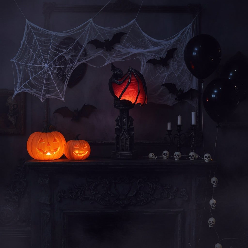 Halloween Gothic Table Lamp with Translucent Red Wings and Battery Powered LED Light - Image 2