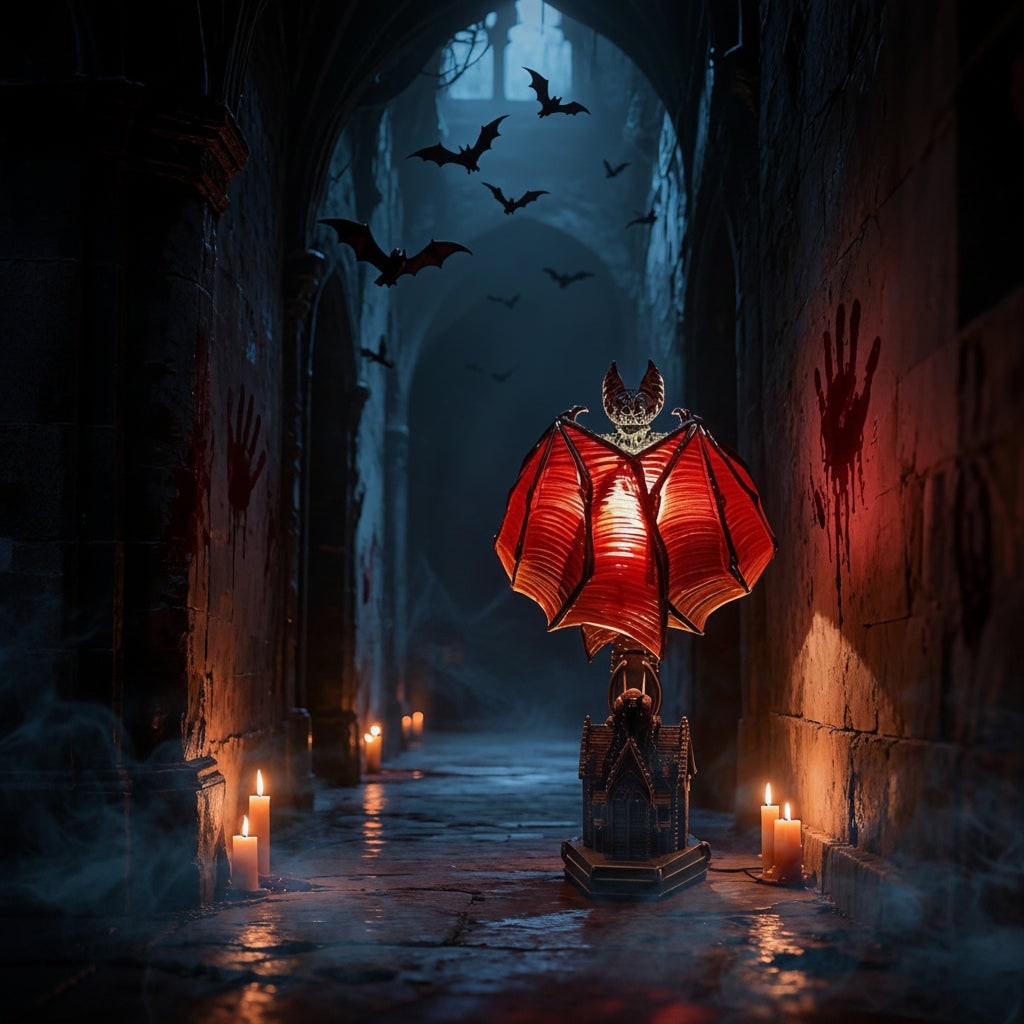 Halloween Gothic Table Lamp with Translucent Red Wings and Battery Powered LED Light - Image 5