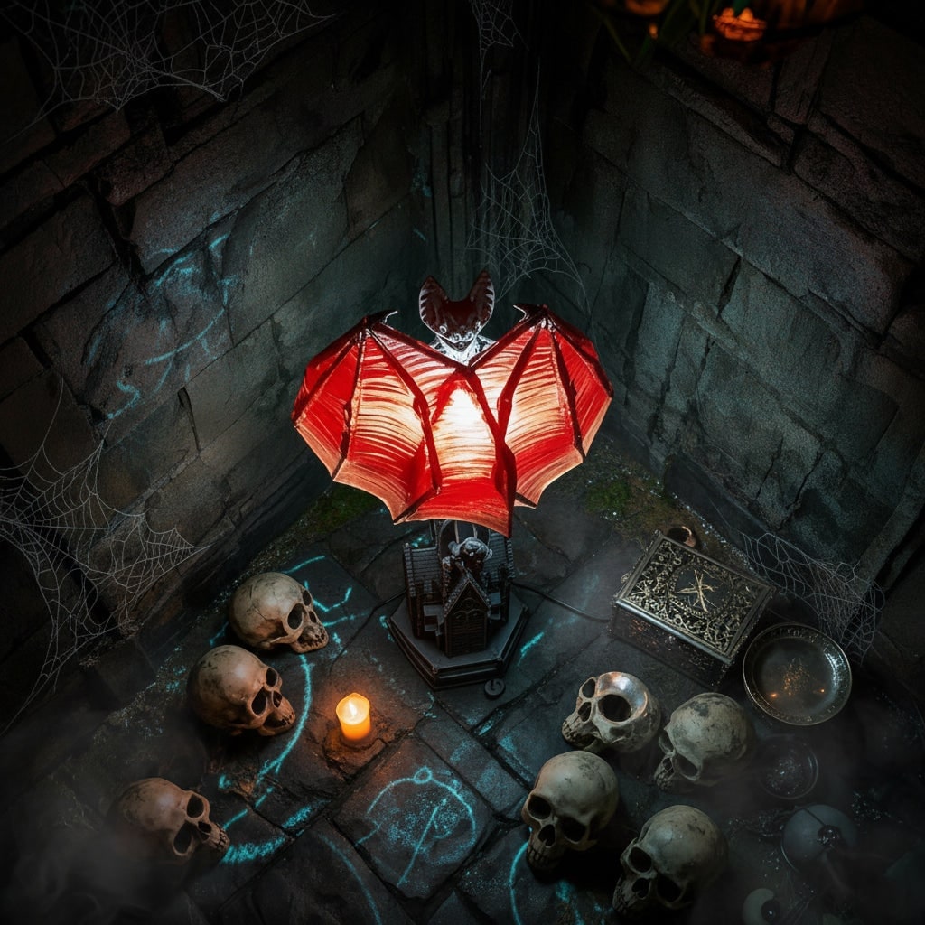Halloween Gothic Table Lamp with Translucent Red Wings and Battery Powered LED Light - Image 6