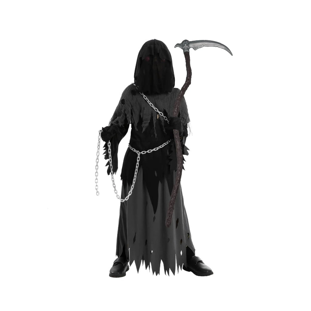 Halloween Grim Reaper Costume with Glowing Red Eyes and Toy Scythe for Kids - Image 8