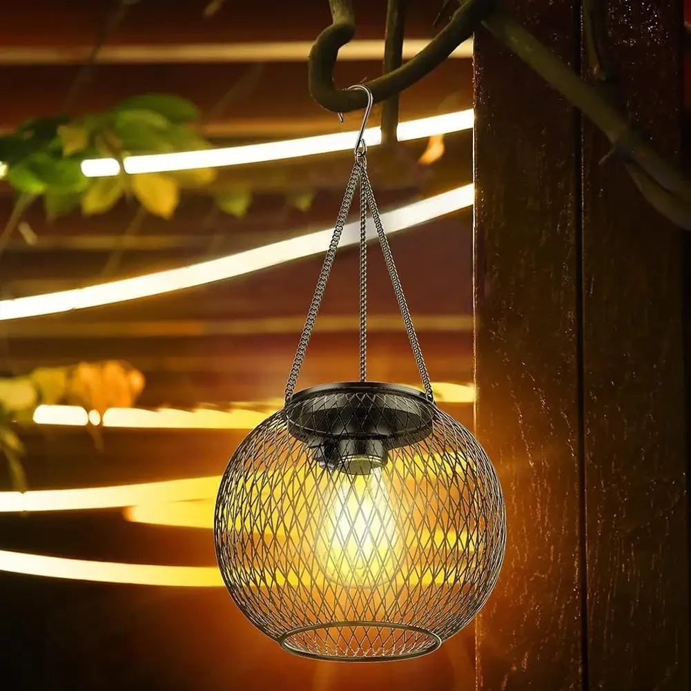 Halloween Hanging Solar Lamps Outdoor Decorative LED Lantern with Black Wire Mesh Globe - Image 3