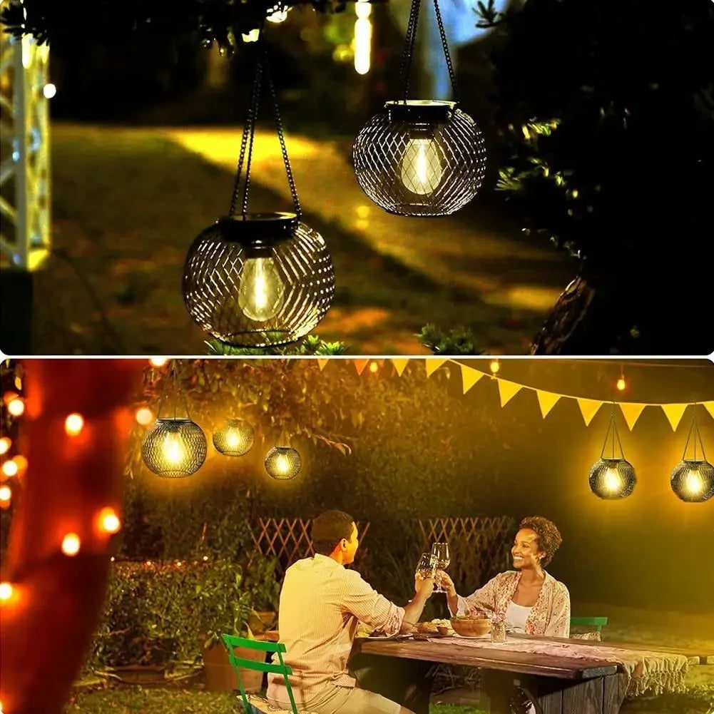 Halloween Hanging Solar Lamps Outdoor Decorative LED Lantern with Black Wire Mesh Globe - Image 4