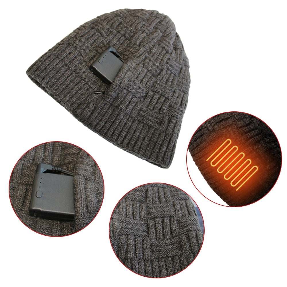 Halloween Heated Hat Beanie with Rechargeable Battery Pack and Knit Design for Winter Party Costume - Image 1