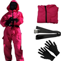 Halloween Hooded Jumpsuit Costume with Belt and Gloves for Party Red - Image 1