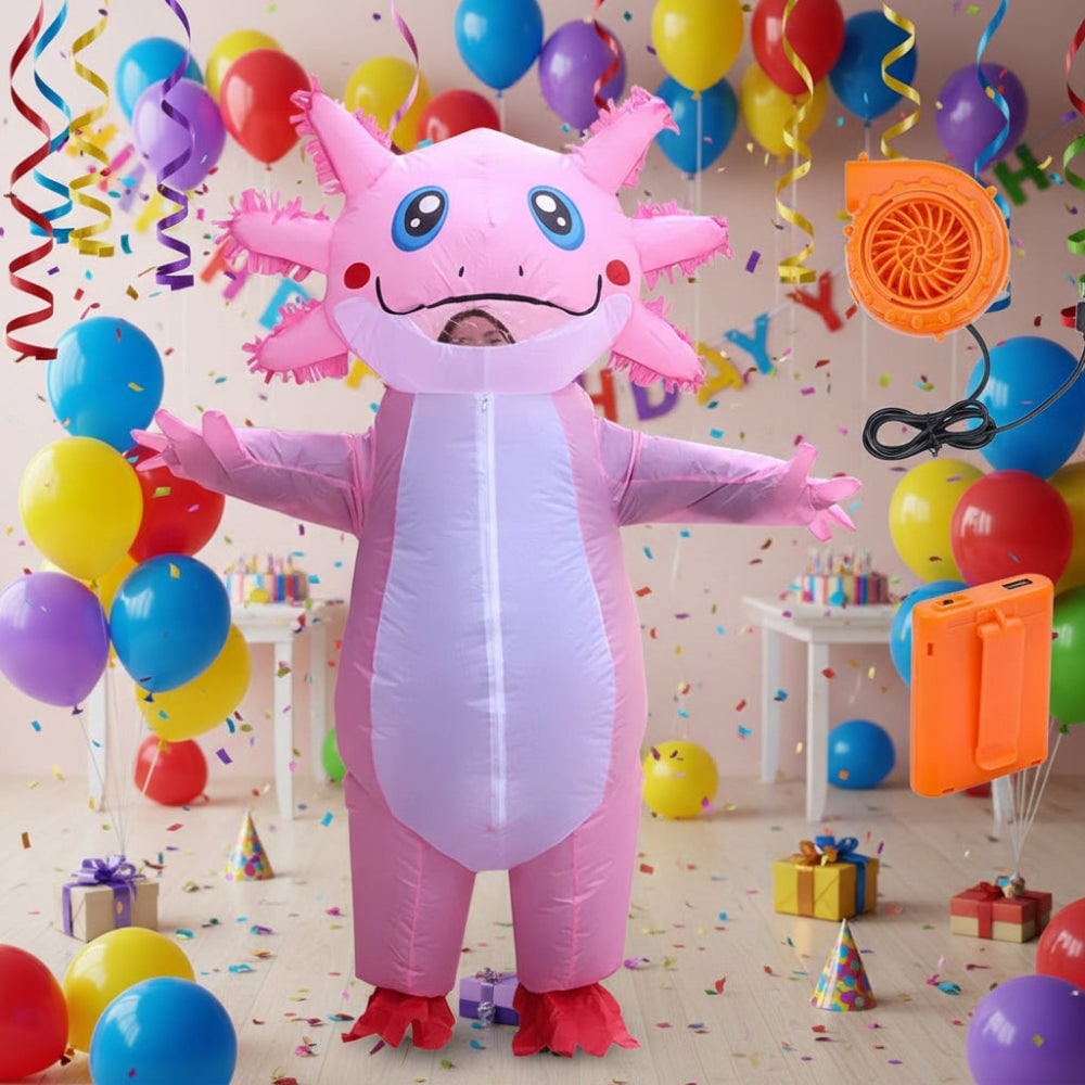 Halloween Inflatable Axolotl Costume with Battery-Operated Fan - Image 3