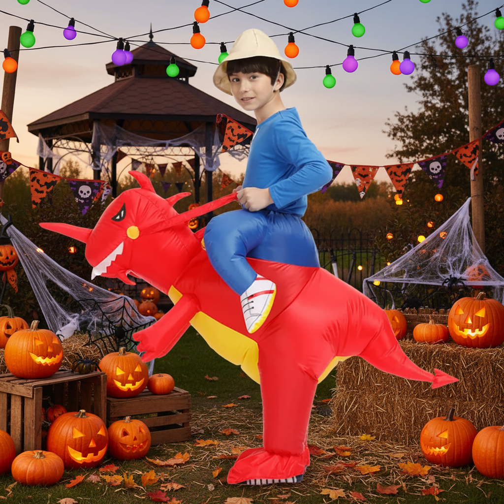 Halloween Inflatable Dinosaur Costume for Kids' with Built-In Fan and Riding Effect - Image 2