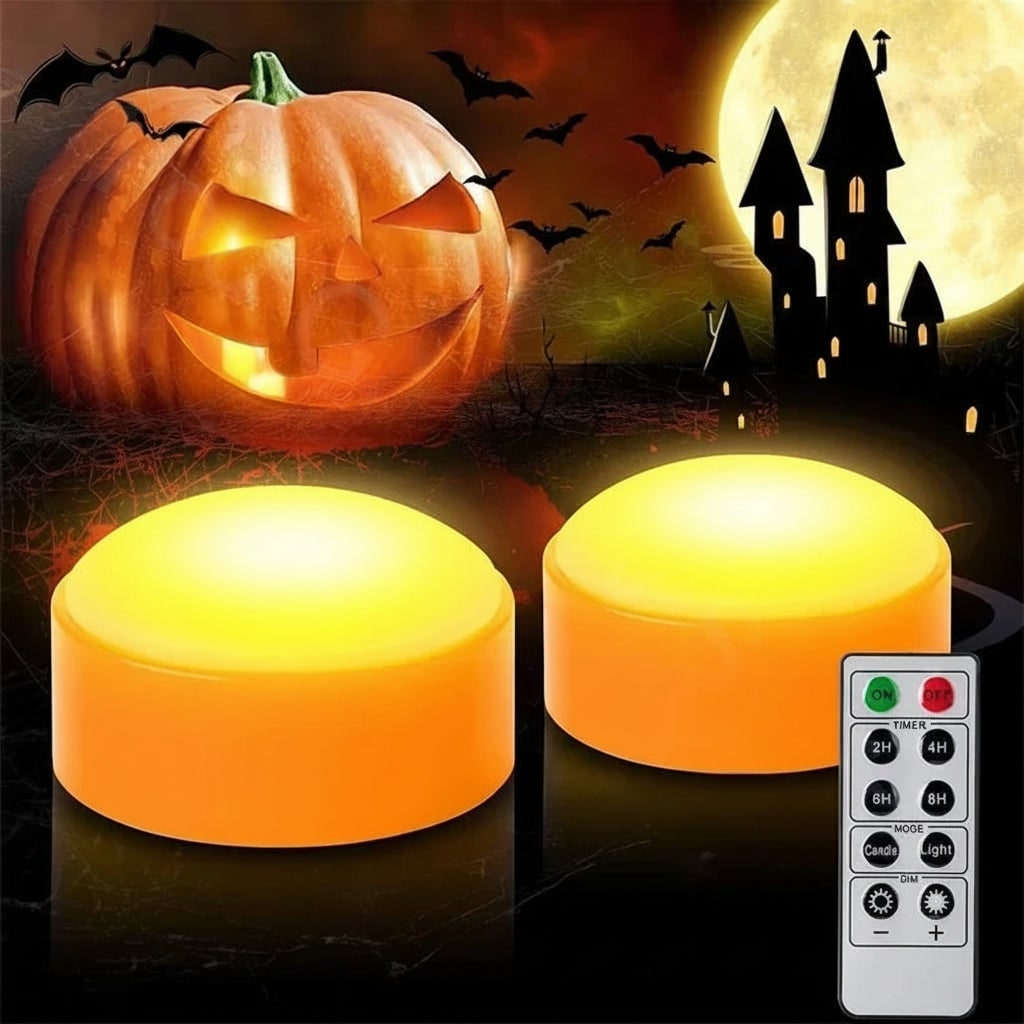 Halloween Jack O Lantern Pumpkin Lights Battery Operated Puck with Remote Control - Image 3