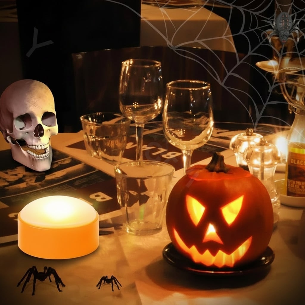 Halloween Jack O Lantern Pumpkin Lights Battery Operated Puck with Remote Control - Image 4