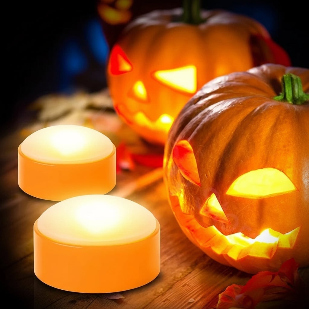 Halloween Jack O Lantern Pumpkin Lights Battery Operated Puck with Remote Control - Image 5