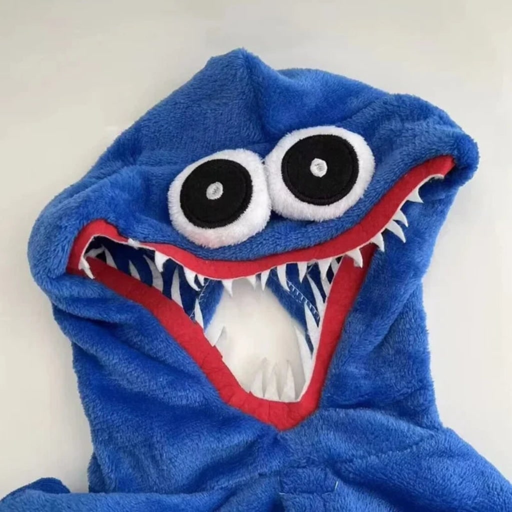 Halloween Kids' Monster Onesie Plush Jumpsuit Costume with Hood and Embroidered Eyes - Image 4