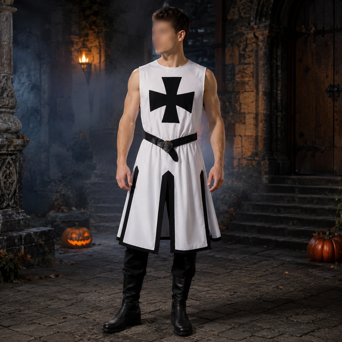 Halloween Knights Templar Crusader Costume Tunic with Cross Pattée Medieval Outfit - Image 4