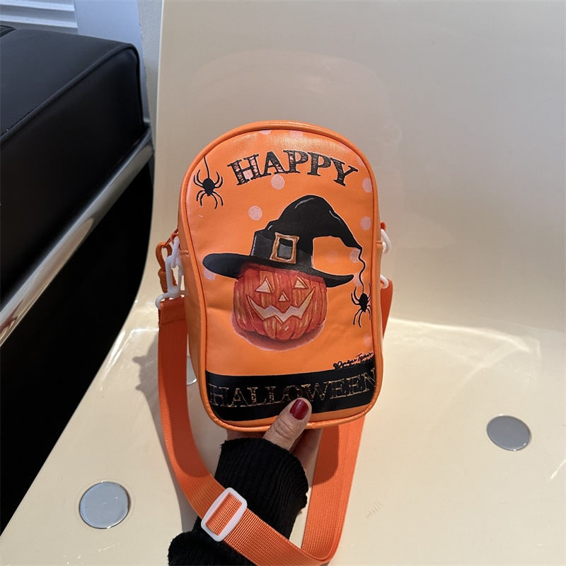 Halloween Leather Crossbody Bag Small Shoulder with Spooky Pumpkin and Witch Hat Design - Image 10