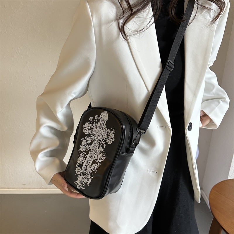 Halloween Leather Crossbody Bag Small Shoulder with Spooky Pumpkin and Witch Hat Design - Image 4